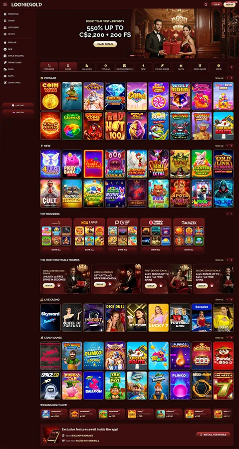 Compact overview of LoonieGold Casino sections
