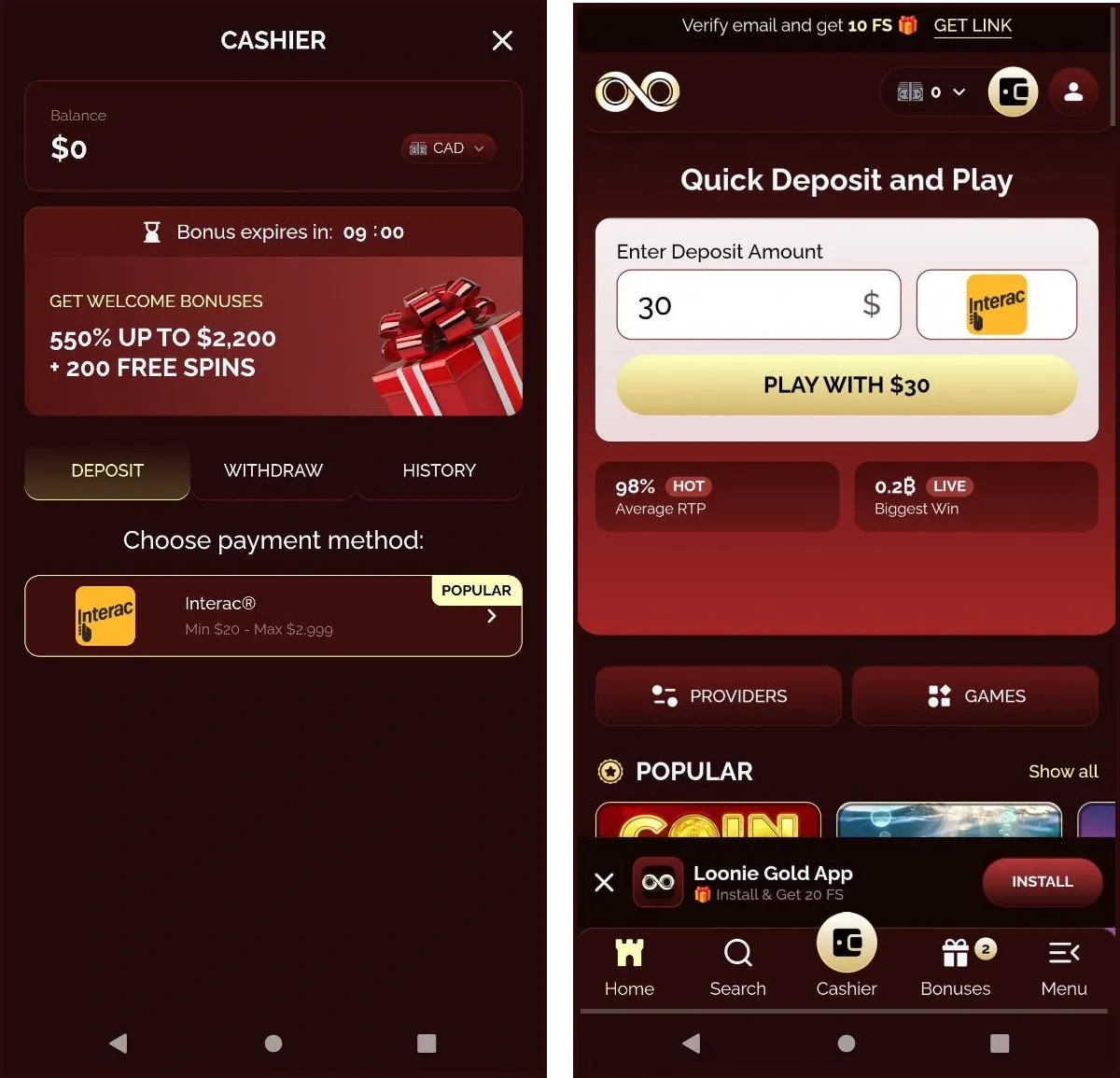 LoonieGoldCasino payment methods overview