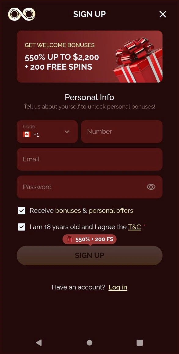 Quick registration for new players at LoonieGoldCasino