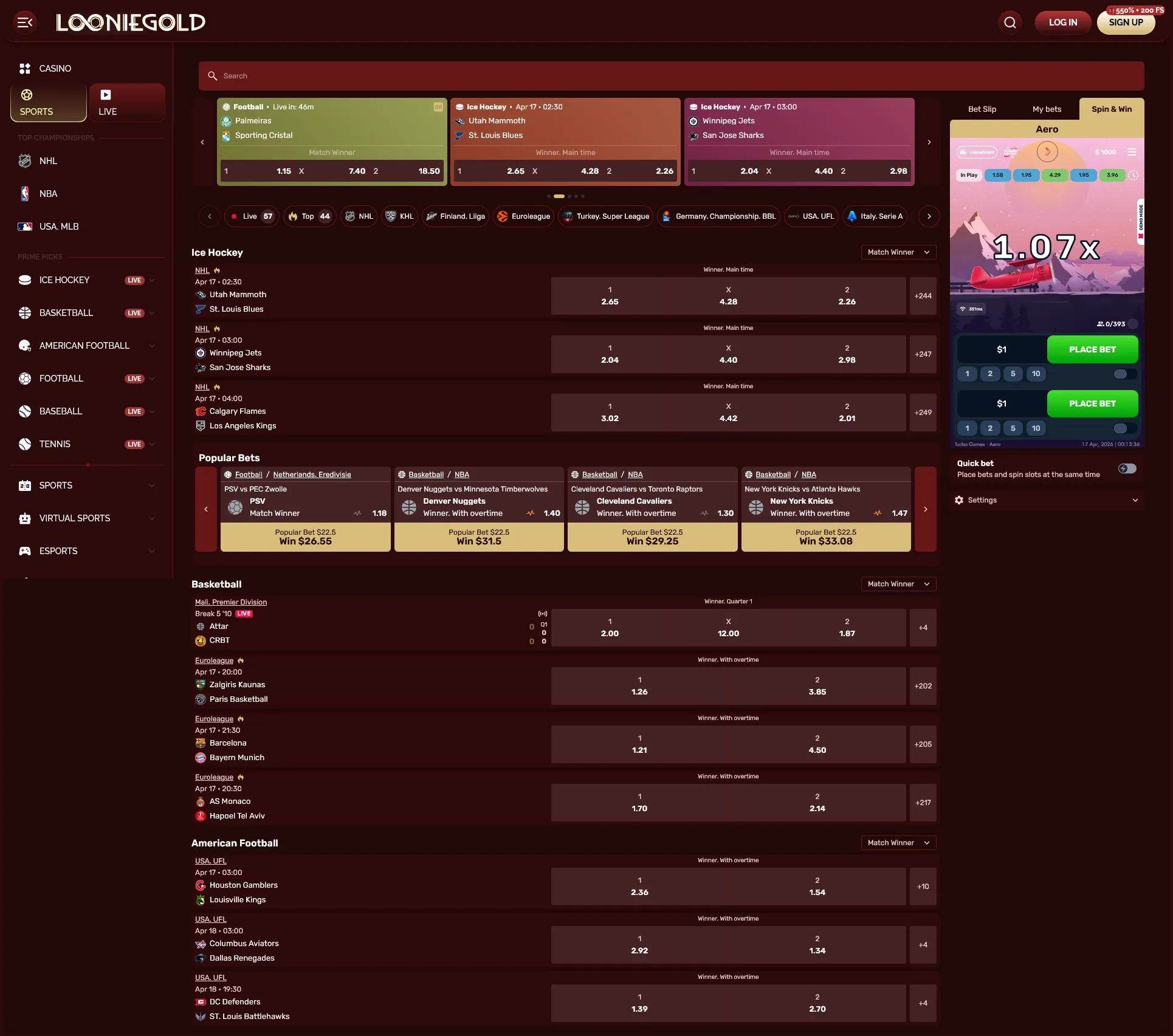 Pre-match sports betting made easy at LoonieGold Casino